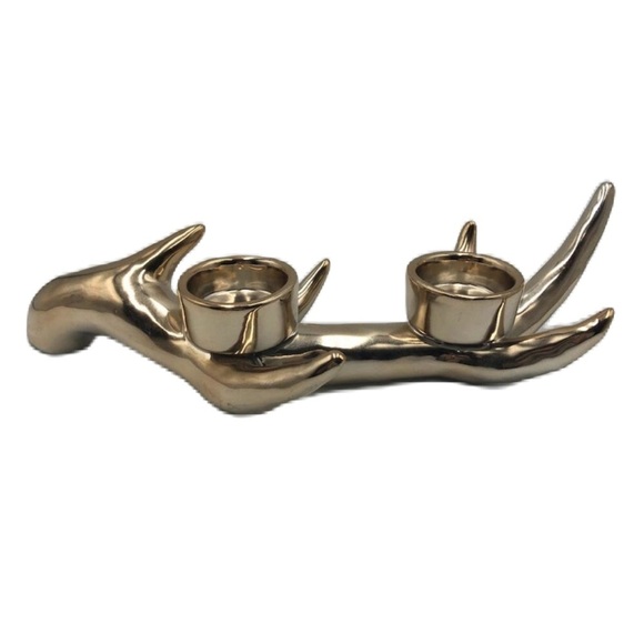 Antler Votive 2 Candle holder Silver/Gold Tone Metal Tabletop Shelf Décor Deer - Picture 1 of 13